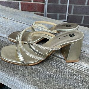Browns | Made in Italy | Gold Metallic | Bling |Strappy | SlipOn |Heels |Size 38